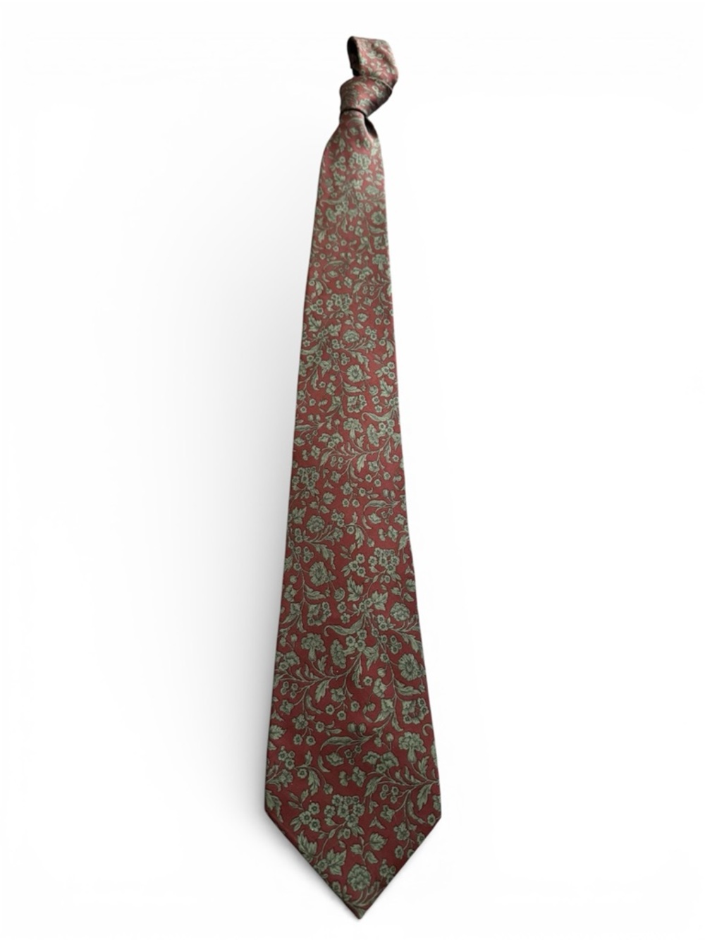 Faconnable Elegant Vintage Burgundy Floral Pattern Silk Tie